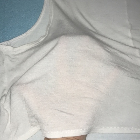 ARAN’S DEN hand peace sign ”flawless” sparkling crop top white semi sheer size L - Picture 9 of 11